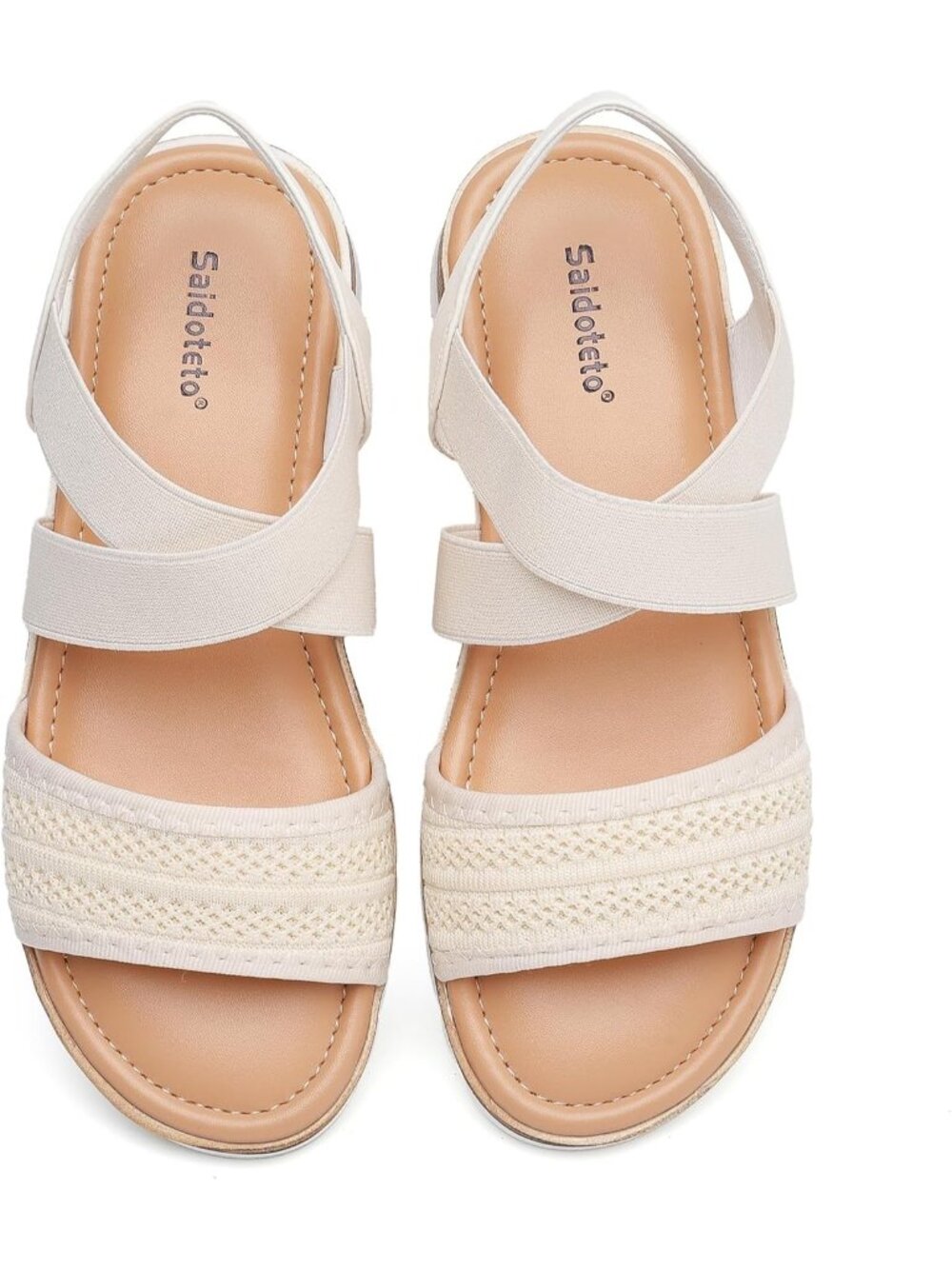 🆕Women's Beige Flat Sandals Comfortable Elastic Ankle Strap Slingback Slip-On
